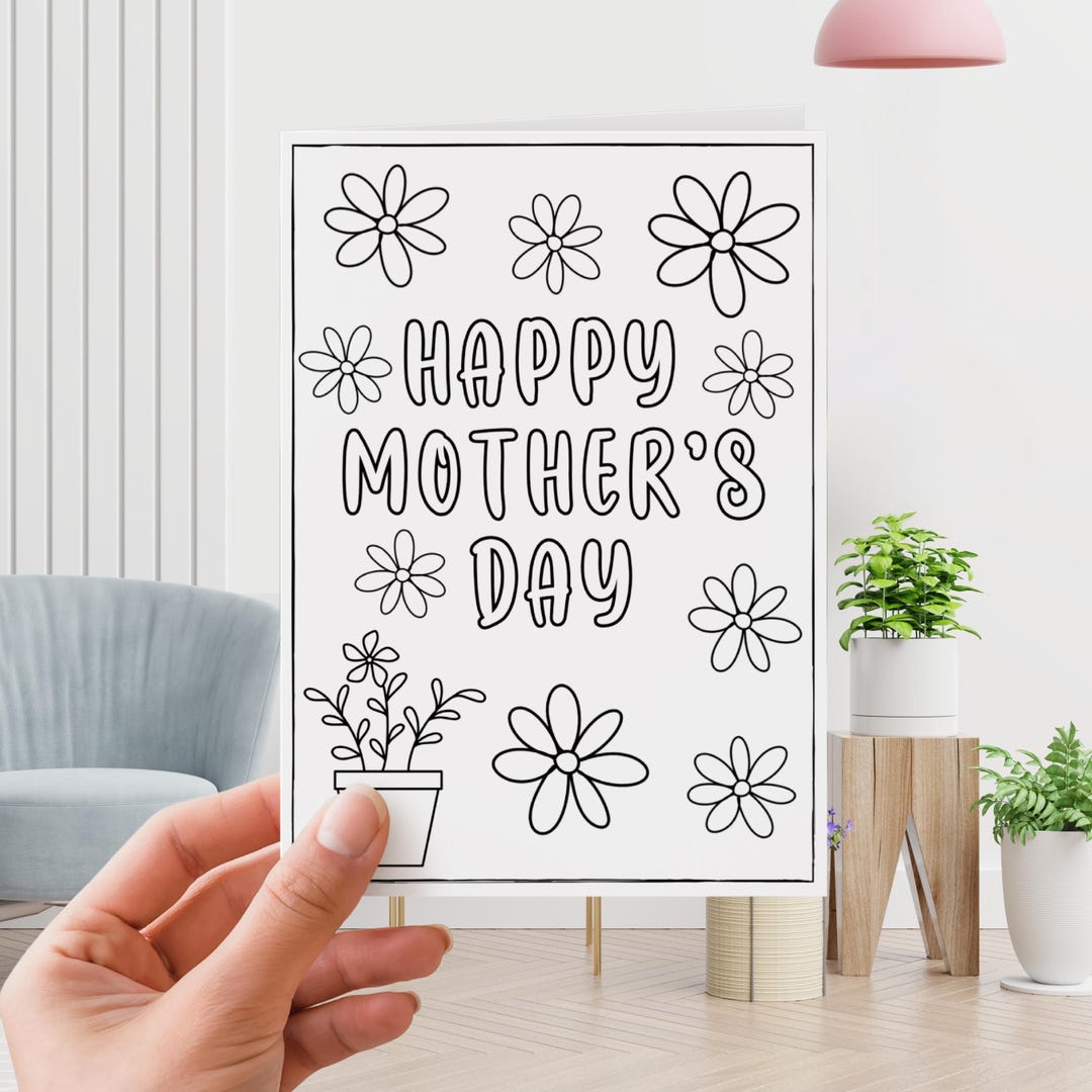 Mother’s Day Coloring Card for Kids Printable, DIY Foldable Card , Fun ...