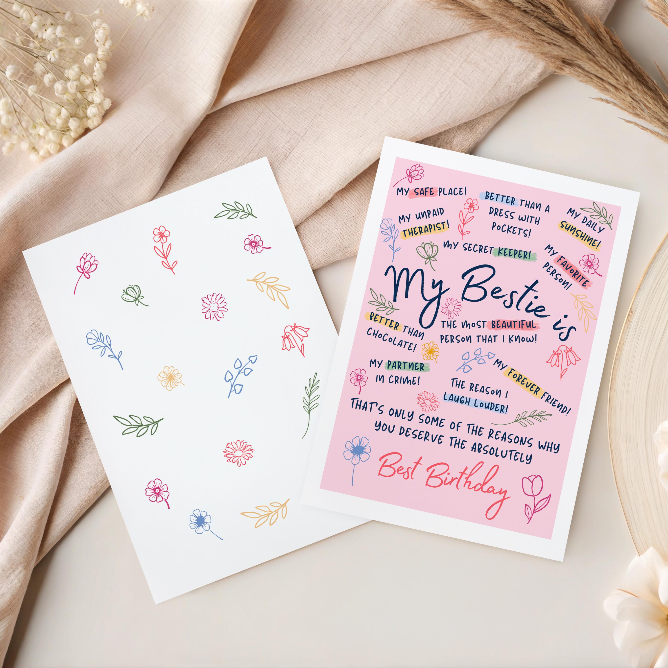 Printable Bestie Birthday Card – Foldable Card for Best Friend, Instant ...