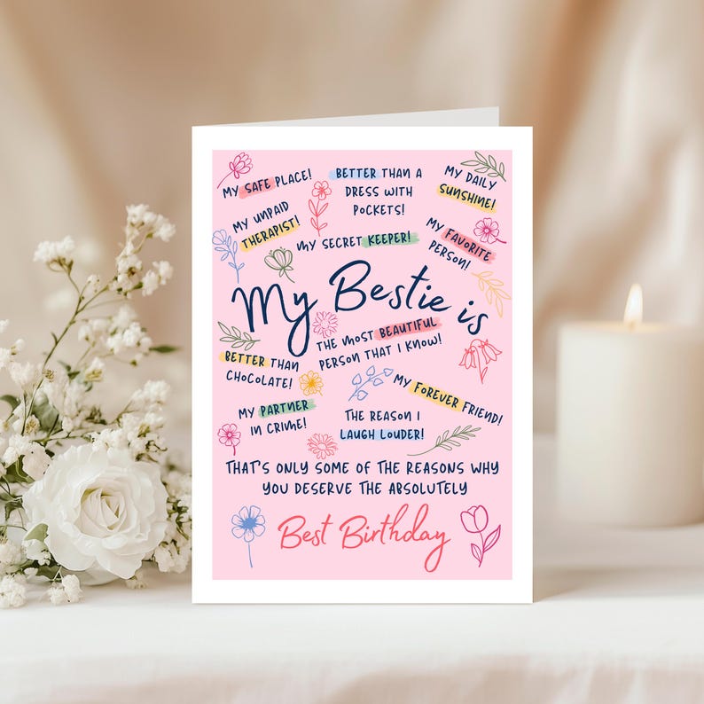 Printable Bestie Birthday Card – Foldable Card for Best Friend, Instant ...