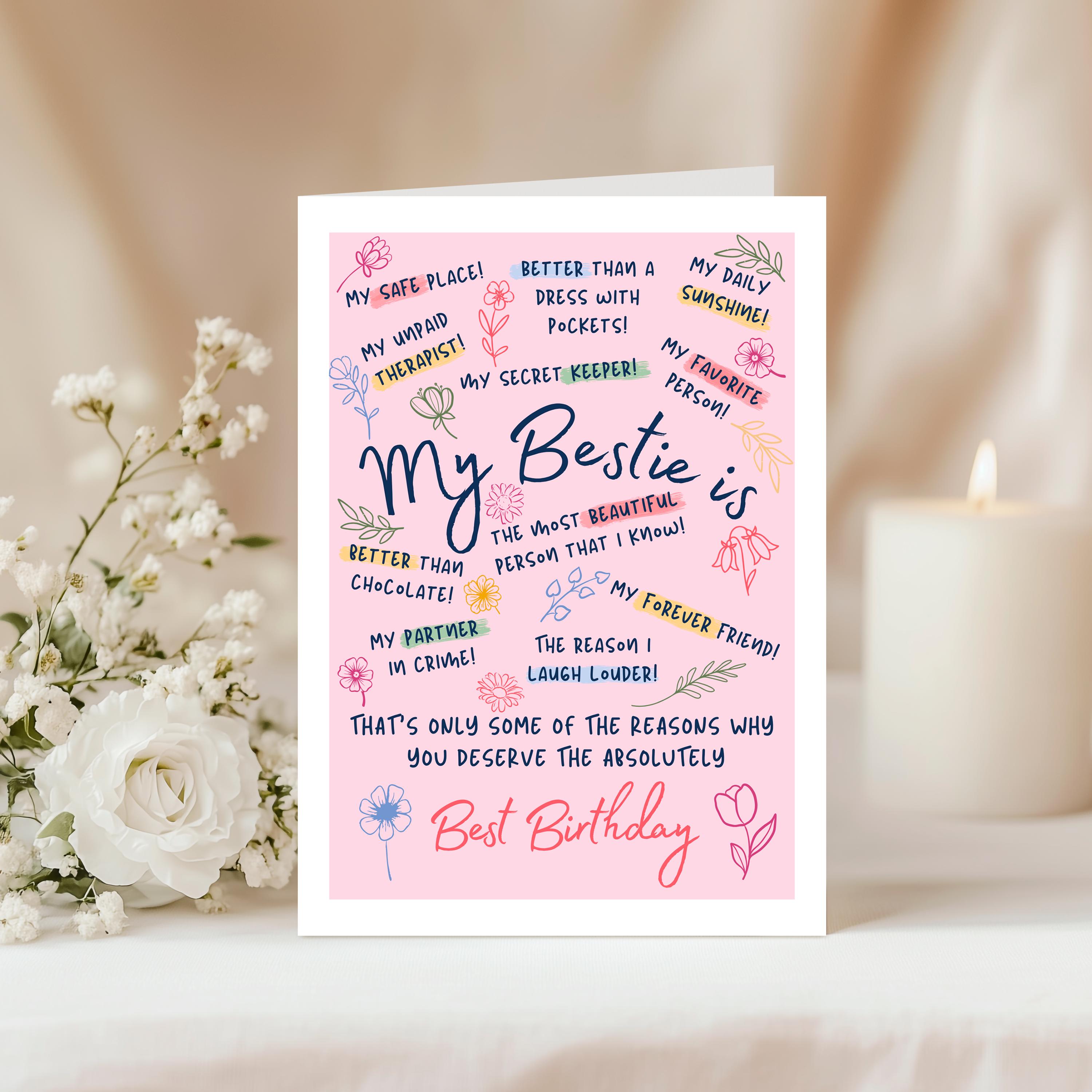 Printable Bestie Birthday Card – Foldable Card for Best Friend, Instant ...
