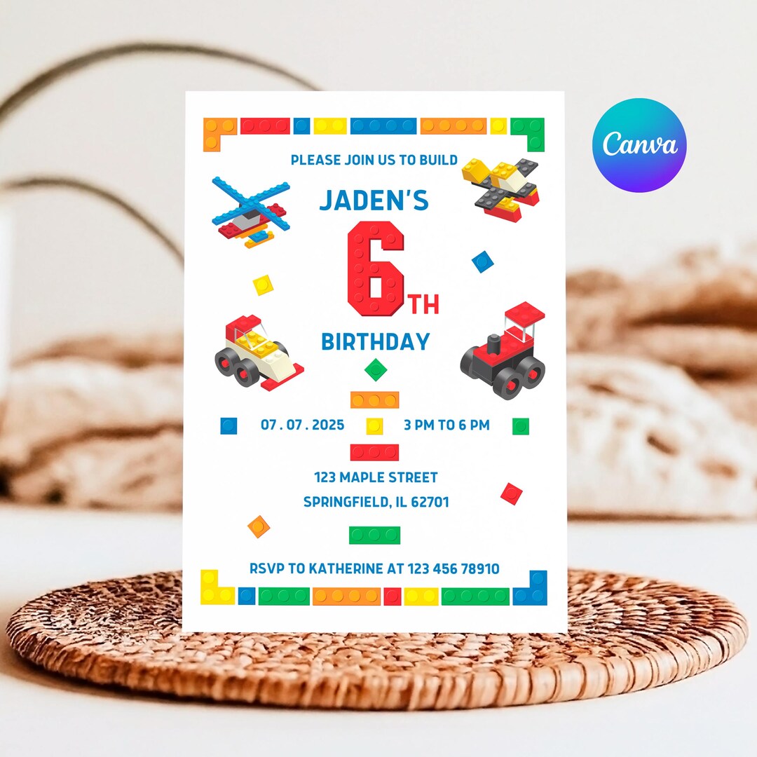 Editable Building Blocks Birthday Invitation Blocks Party Invite ...