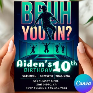 Jump Invitation Jump Birthday Party Invitation Trampoline Party Bounce House Party Jump Party Let&#39;s Jump Boy Editable Printable Download