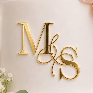 Adorno para pastel con iniciales personalizadas, adorno para pastel con iniciales de boda con soporte, decoración lateral para pastel de acrílico dorado