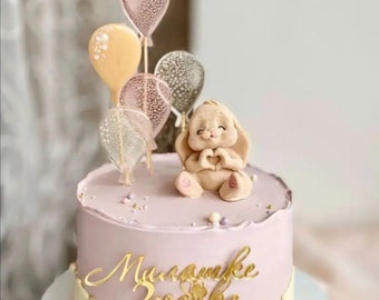Bunny Cake Topper  Rabbit Cake Decoration Baby Shower decoration, Cake Pops Decorations, 1st 2nd boy girl birthday party cake