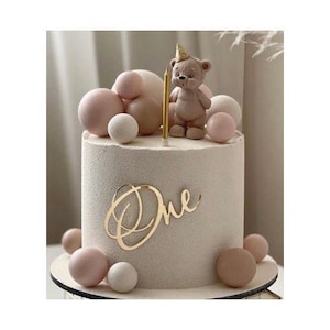 Chocolate Bear Cake Topper Witn Acrylic Cake Charm &quot;ONE&quot; for Cake Decorations Baby Shower 1st boy girl First Birthday Cake Decorating
