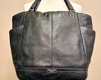 Vintage Coach Black Pebbled Leather Gallery Tote, Large Shoulder Bag