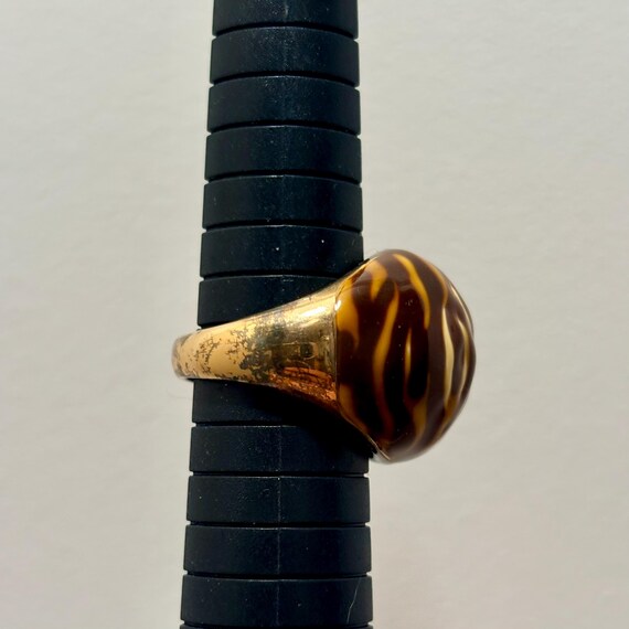 Tortoiseshell Resin Statement Ring, Gold Tone Boh… - image 11