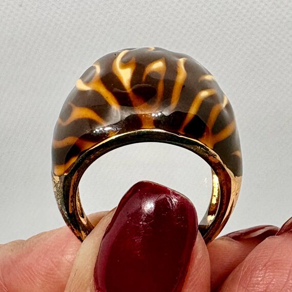 Tortoiseshell Resin Statement Ring, Gold Tone Boh… - image 1