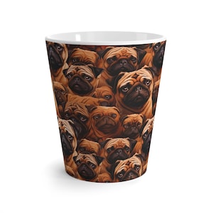Pug Mug! Pug Pattern Latte Mug, 12oz, Cute Pug Design