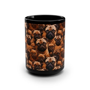 Pug Mug! Pug Pattern Black Coffee Mug, 15oz, Cute Pug Design