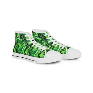 Green Liquid Abstract GLA-1 Men&#39;s High Top Sneakers - Pictazoa Shoe Designs