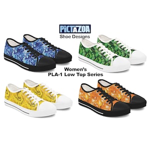 Women&#39;s Low Top Sneakers - Liquid Abstract Designs - 8 Style Options - Blue, Green, Yellow, Orange - Pictazoa Shoe Designs