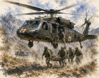 Paquete de arte militar en acuarela JPG / Soldado, médico de combate, marinero de la marina, arte mural UH-60 / Descarga digital imprimible patriótica