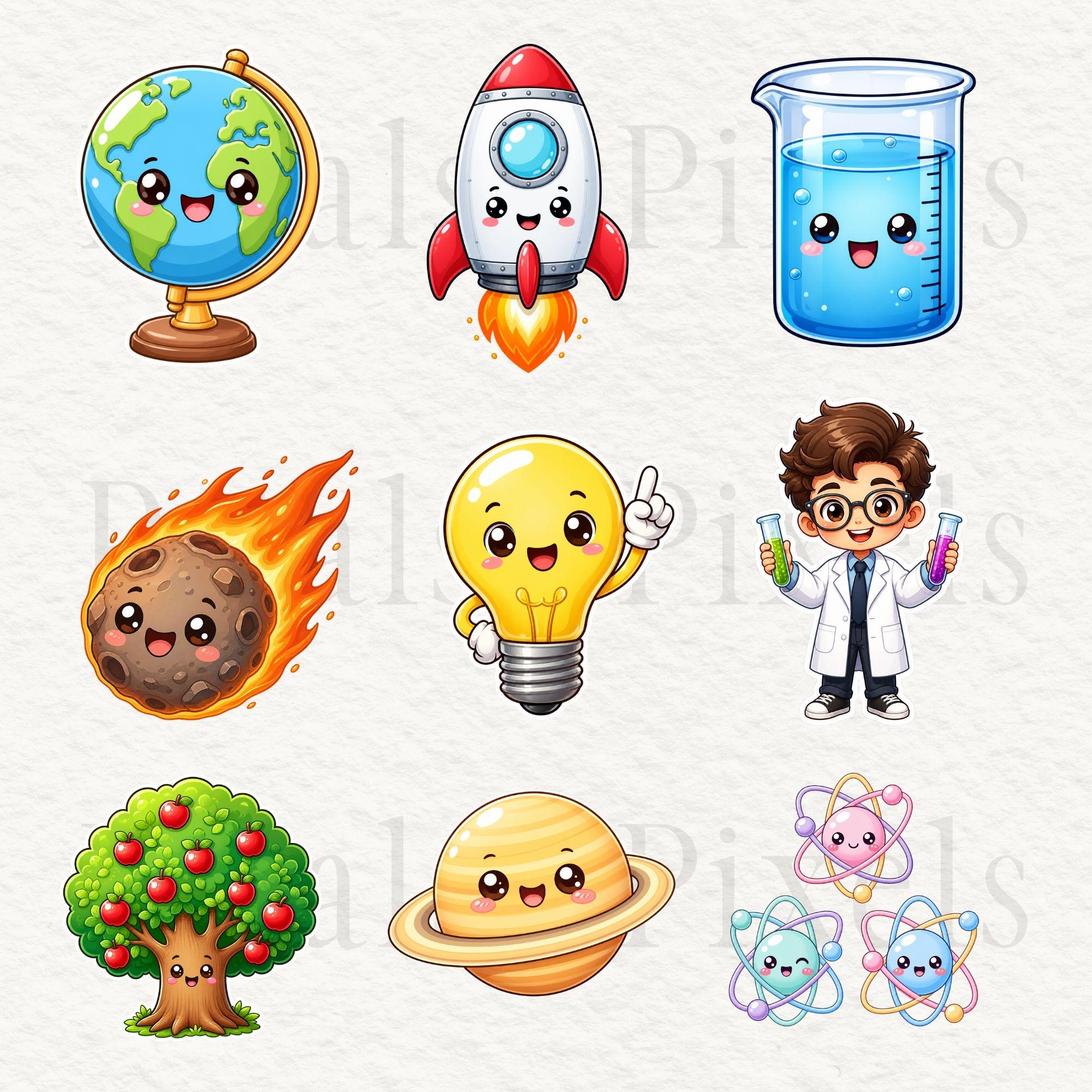 Science Laboratory Clipart Set Cute Kawaii Science Graphics Kids Png ...