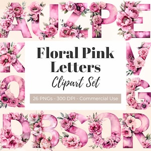 Floral Alfabeto Clipart Rosa Aquarela Carta Convite De Casamento Design Gráfico Chá De Bebê DIY PNG Arte Digital Chá De Panela Peônias Logotipo