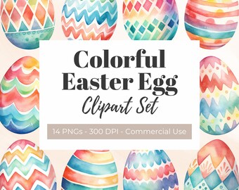 Colorful Easter Egg Clipart, Watercolor Clipart, Spring Clipart, Easter Card, Invitation, Decorative Easter Egg, Cute Easter Egg Graphics