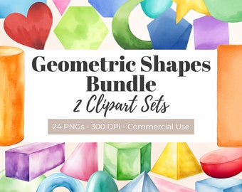 Watercolor Geometric Shapes Clipart Bundle, 2D 3D Graphics (Digital Download)