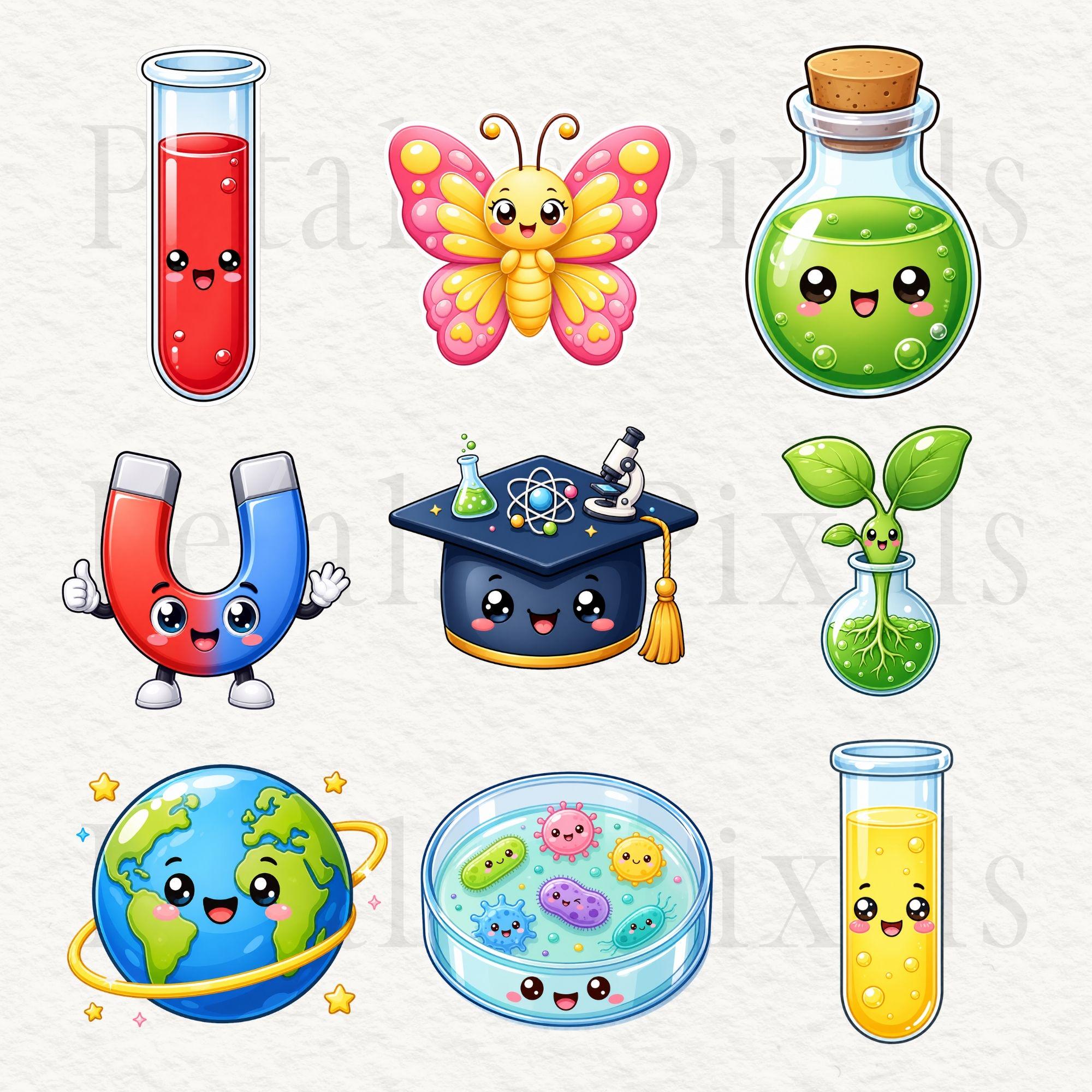 Science Laboratory Clipart Set Cute Kawaii Science Graphics Kids Png ...