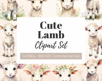 Cute Lamb Clipart, Watercolor Clipart, Baby Sheep Clipart, Spring Clipart, Easter Card, Invitation, Decorative Easter Graphics, Nursery Art