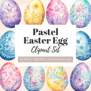 Clipart di uova di Pasqua pastello, clipart di acquerelli, clipart di primavera, biglietto di Pasqua, invito, uovo di Pasqua decorativo, grafica carina di uova di Pasqua