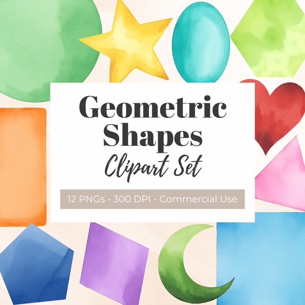 Geometric Shapes Clipart, Watercolor, 2D Shapes for Kids, Design Elements, Flashcards Clipart, Classroom Decor, Geometry, Educational PNG