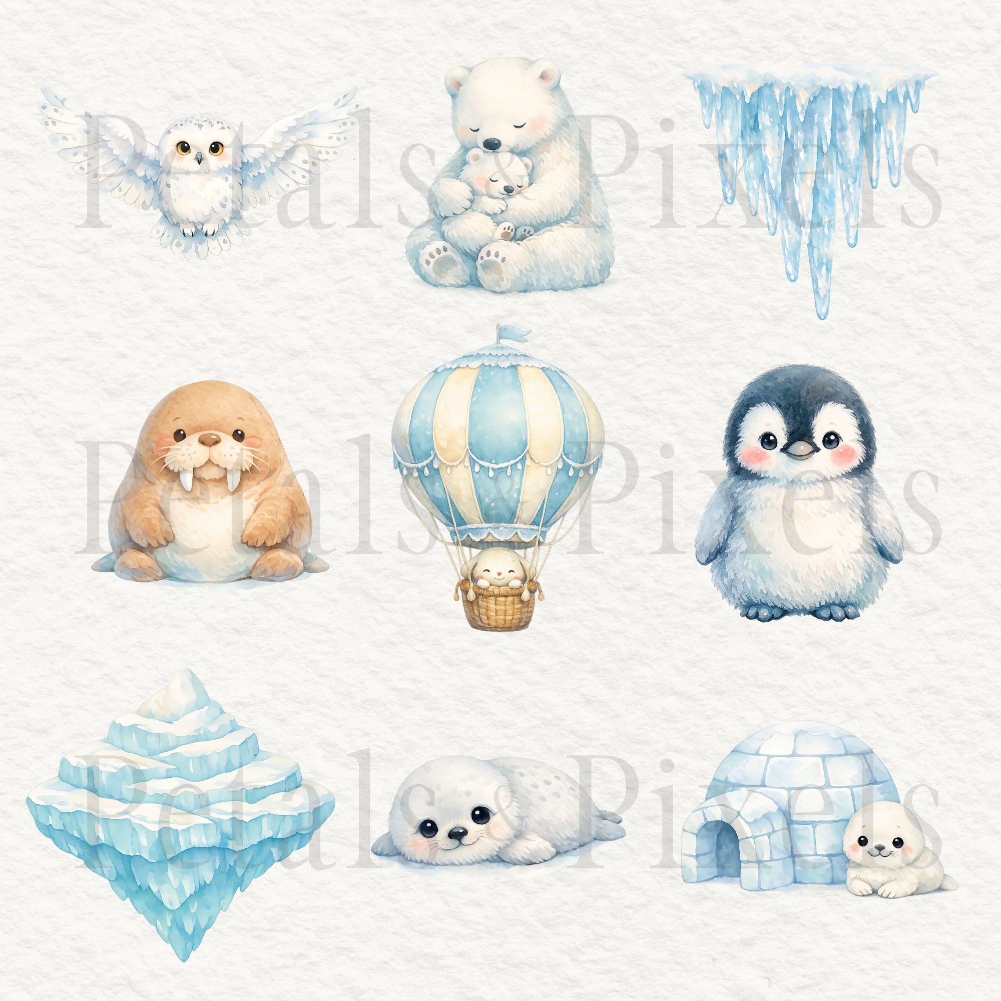 Arctic Animals Clipart Set Cute Wildlife Animal Graphics Watercolor ...