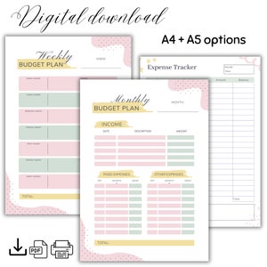 Budget Planner - Monthly & Weekly Digital Download A4 or A5 options!