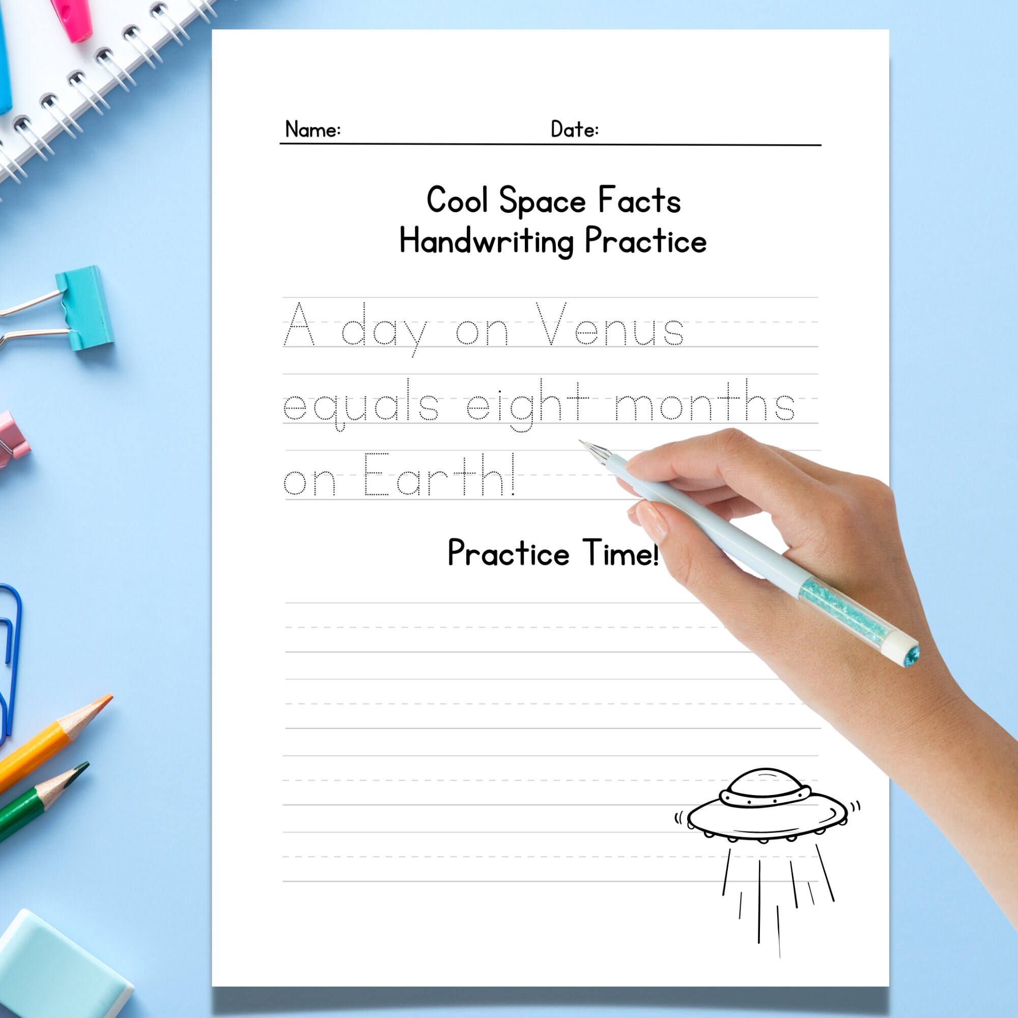 8 Pages Kids Fun Space Facts Handwriting Practice Worksheets - Etsy