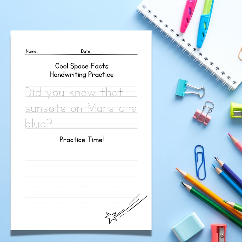8 Pages Kids Fun Space Facts Handwriting Practice Worksheets - Etsy