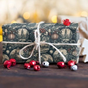 Rotolo di carta da regalo natalizia vittoriana, carta da regalo natalizia vintage, carta da regalo ecologica, carta da regalo sostenibile, carta da regalo per le feste