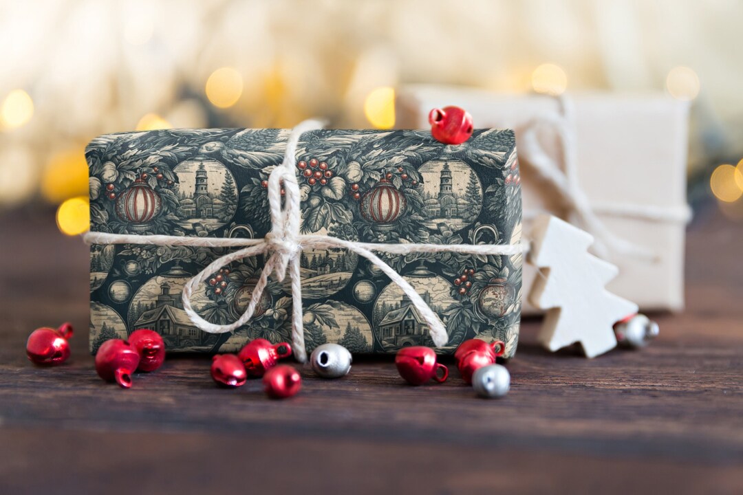 Victorian Christmas Gift Wrapping Paper Roll, Vintage Christmas Gift