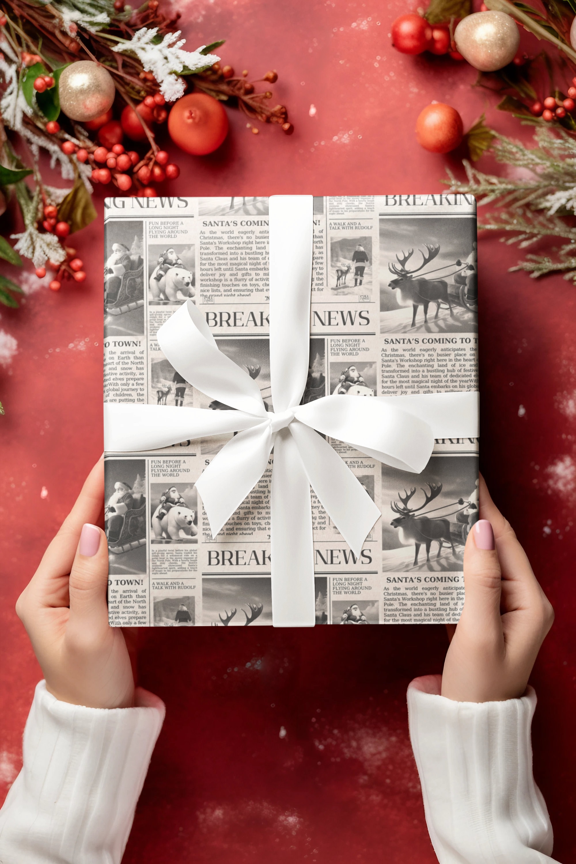 North Pole Newspaper-Christmas Wrapping Paper|Eco-Friendly, Christmas Gift  Box Wrapping Paper, Creative Newspaper Gift Box Wrapping Paper, Gift Wrap