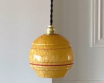 Old Clichy glass suspension, 1930s glass lampshade, Art Deco ceiling light