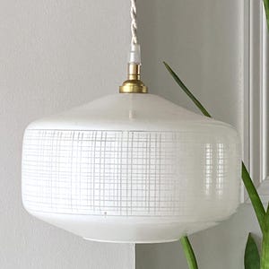 Antique glass pendant light, vintage lampshade, white pendant light