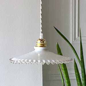 Antique white opaline pendant light, 1930s glass lampshade, opaline ceiling light, Country chic