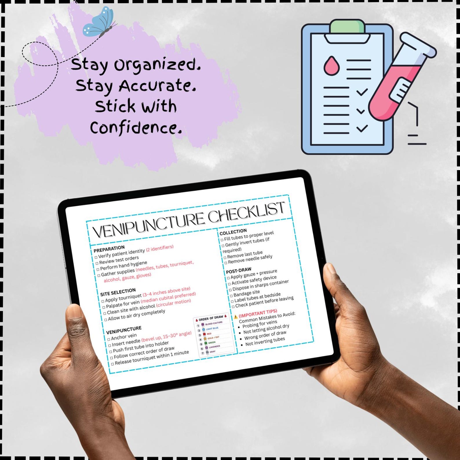 Venipuncture Checklist PDF | Phlebotomy Step-by-step Guide | Blood Draw ...