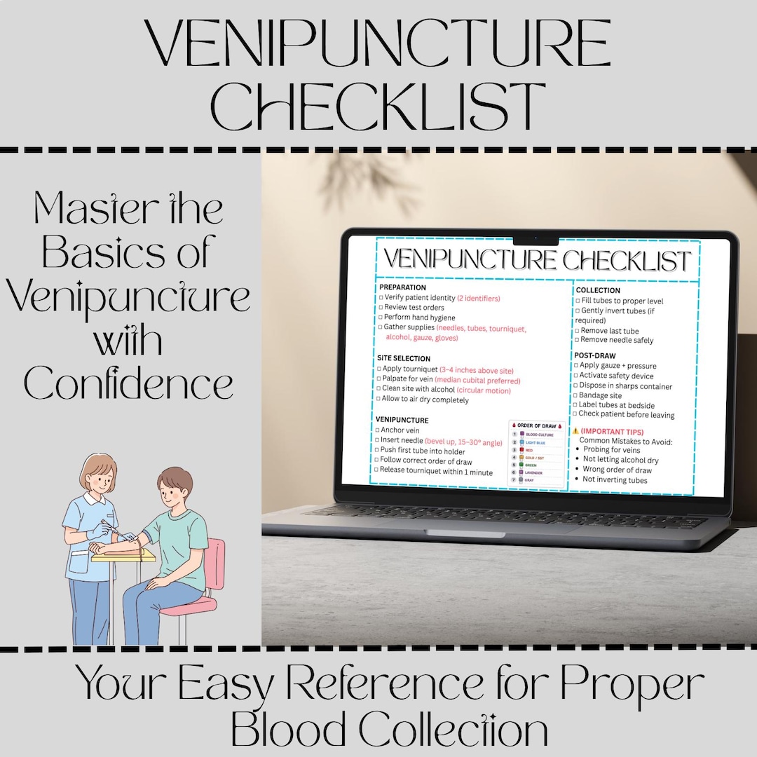 Venipuncture Checklist PDF | Phlebotomy Step-by-step Guide | Blood Draw ...