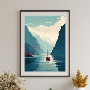 Norway Fjord Wall Art Print, Modern Minimalist, Scandinavia, Fjord Poster, Instant Digital Download, 25+ sizes available