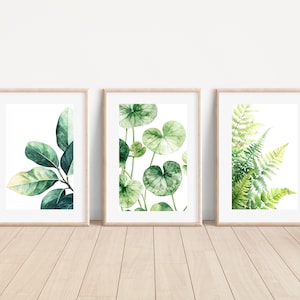 Botanical Plant Print Set of 3 Watercolor Poster Leaves Nordic House Plants Digital Wall Decor Print Tryptic Set of 3 plants print