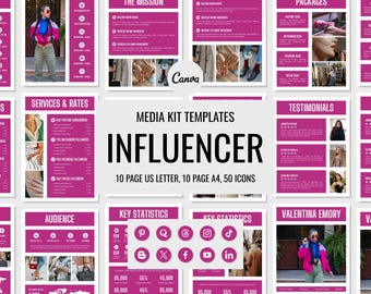 Modèles de kit média Canva : influenceurs, blogueurs, créateurs de contenu (téléchargement numérique)