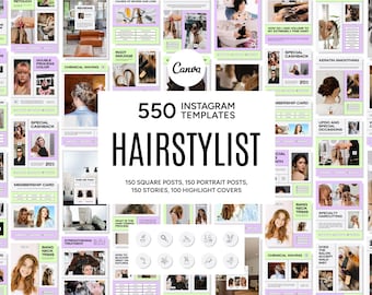 Szablon Canva Hairstylist Instagram: Pakiet postów i historii do mediów społecznościowych