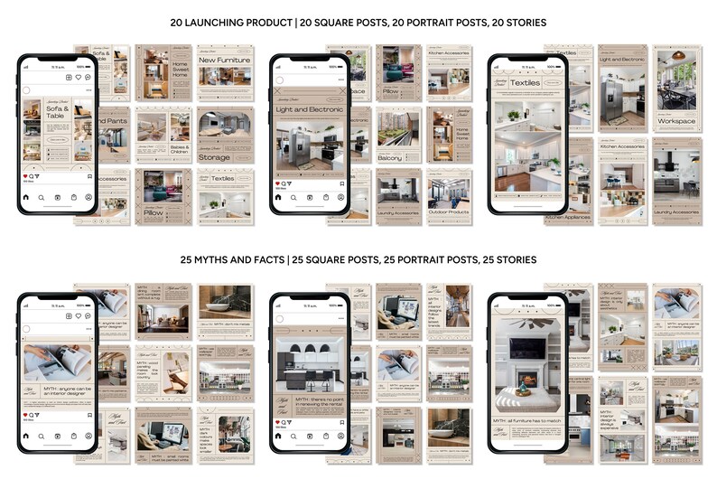 Interior Design Instagram Templates: Canva Social Media Kit - Etsy