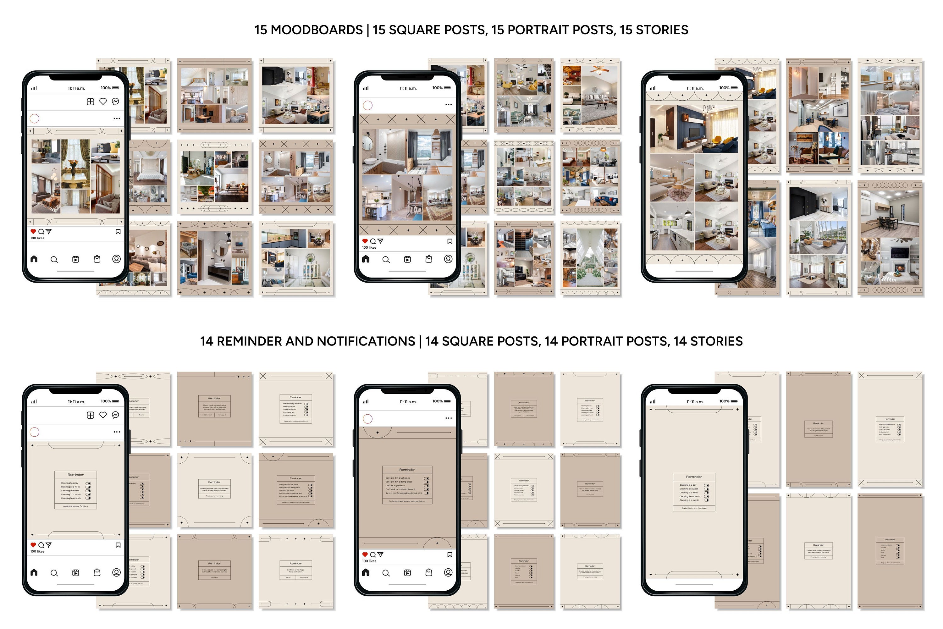 Interior Design Instagram Templates: Canva Social Media Kit - Etsy