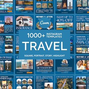 Travel Social Media Template for Canva, Travel Instagram Template, Travel Feed, Travel Post, Travel Story, Travel Highlight, Travel Cover