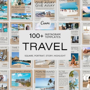 Travel IG Templates for Canva, Travel Social Media Post, Travel Social Media Story, Travel Social Media Icon, Travel Engagement, Travel Plan