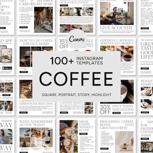 Postagens de mídia social de café - Histórias - Ícones, Postagens de café Canva - Histórias - Ícones, Postagens de feed de café no Instagram - Histórias - Ícones, Modelos de café