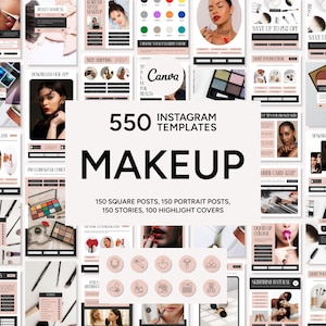 Makeup Instagram Templates: 550 Canva Posts, Stories, Icons