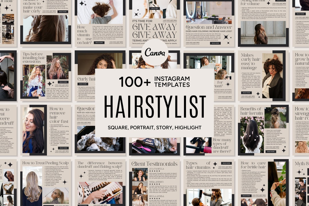 Hairstylist Social Media Templates for Posts-stories-icons, Hairstylist ...