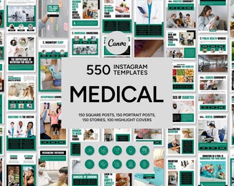 Medical Instagram Canva Templates: Social Media Kit (550 Designs)