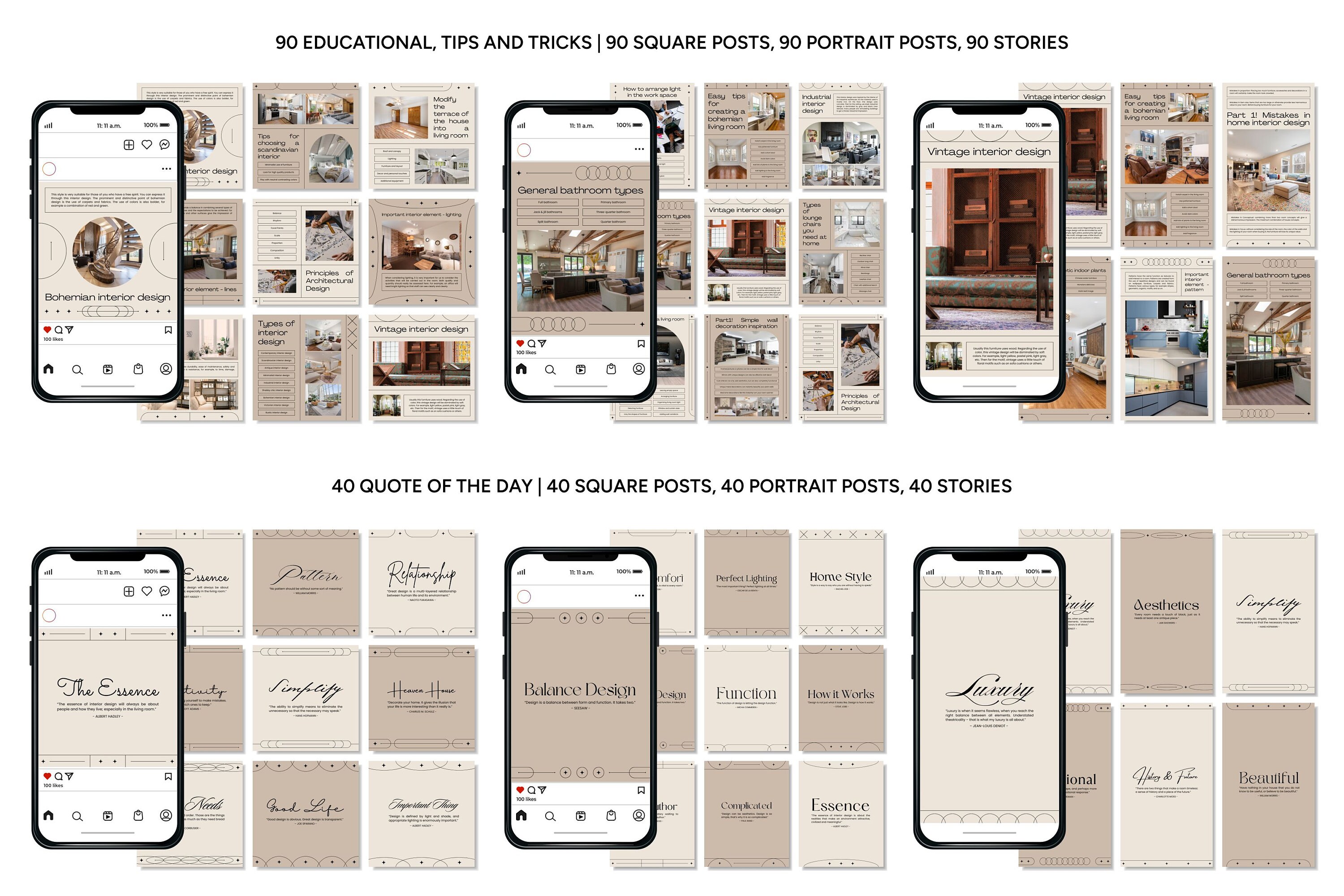 Interior Design Instagram Templates: Canva Social Media Kit - Etsy